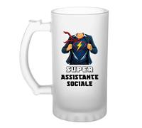 Planetee Chope Super Assistante Sociale | Verre à bière Originial Cadeau Anniversaire Noël Humour fête des mères
