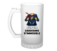 Planetee Chope Super Gardienne D'Immeuble | Verre à bière Originial Cadeau Anniversaire Noël Humour fête des mères