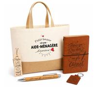 Planetee Coffret Cadeau Aide-Menagere Sans Titre | Sac Cabas Coton et Jute 18 L, Carnet, Stylo Bambou, Porte-Clés, Marque-Page | 5 Pièces Gravées | Anniversaire Noël