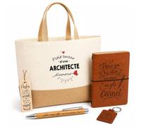 Planetee Coffret Cadeau Architecte Sans Titre | Sac Cabas Coton et Jute 18 L, Carnet, Stylo Bambou, Porte-Clés, Marque-Page | 5 Pièces Gravées | Anniversaire Noël