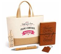 Planetee Coffret Cadeau Bazar Franc-Comtoise Incroyable | Sac Cabas Coton et Jute 18 L, Carnet, Stylo Bambou, Porte-Clés, Marque-Page | 5 Pièces Gravées | Anniversaire Noël