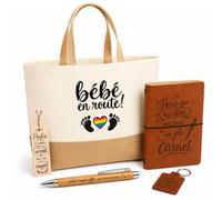 Planetee Coffret Cadeau Bébé en Route - Couple Lesbienne et Gays | Sac Cabas Coton et Jute 18 L, Carnet, Stylo Bambou, Porte-Clés, Marque-Page | 5 Pièces Gravées | Anniversaire Noël