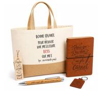 Planetee Coffret Cadeau Boss Ça N'existe Pas | Sac Cabas Coton et Jute 18 L, Carnet, Stylo Bambou, Porte-Clés, Marque-Page | 5 Pièces Gravées | Anniversaire Noël