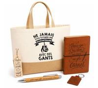 Planetee Coffret Cadeau Boxe Copy Quarantenaire Femme | Sac Cabas Coton et Jute 18 L, Carnet, Stylo Bambou, Porte-Clés, Marque-Page | 5 Pièces Gravées | Anniversaire Noël