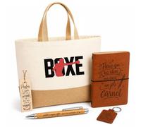 Planetee Coffret Cadeau Boxe Minimaliste | Sac Cabas Coton et Jute 18 L, Carnet, Stylo Bambou, Porte-Clés, Marque-Page | 5 Pièces Gravées | Anniversaire Noël