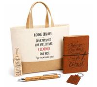 Planetee Coffret Cadeau Clémence Ça N'existe Pas | Sac Cabas Coton et Jute 18 L, Carnet, Stylo Bambou, Porte-Clés, Marque-Page | 5 Pièces Gravées | Anniversaire Noël