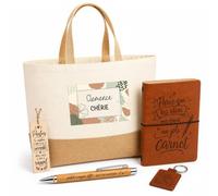 Planetee Coffret Cadeau Clémence Chérie Portrait | Sac Cabas Coton et Jute 18 L, Carnet, Stylo Bambou, Porte-Clés, Marque-Page | 5 Pièces Gravées | Anniversaire Noël