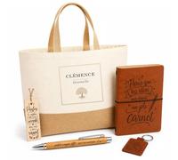 Planetee Coffret Cadeau Clémence Éternelle | Sac Cabas Coton et Jute 18 L, Carnet, Stylo Bambou, Porte-Clés, Marque-Page | 5 Pièces Gravées | Anniversaire Noël