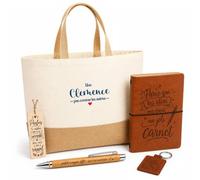 Planetee Coffret Cadeau Clémence Pas Comme les Autres | Sac Cabas Coton et Jute 18 L, Carnet, Stylo Bambou, Porte-Clés, Marque-Page | 5 Pièces Gravées | Anniversaire Noël