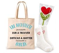 Planetee Coffret Cadeau Cocooning Architecte | Tote Bag Coton, Chaussettes Douces Cœur, Fleur Cœur en Crochet | 3 Pièces | Collègue Femme Départ Retraite Remerciement