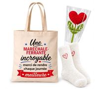 Planetee Coffret Cadeau Cocooning Maréchale Ferrante | Tote Bag Coton, Chaussettes Douces Cœur, Fleur Cœur en Crochet | 3 Pièces | Collègue Femme Départ Retraite Remerciement