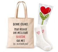Planetee Coffret Cadeau Cocooning Séverine | Tote Bag Coton, Chaussettes Douces Cœur, Fleur Cœur en Crochet | 3 Pièces | Femme Anniversaire Fête Noël Original