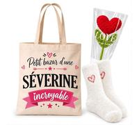 Planetee Coffret Cadeau Cocooning Séverine | Tote Bag Coton, Chaussettes Douces Cœur, Fleur Cœur en Crochet | 3 Pièces | Femme Anniversaire Fête Noël Original