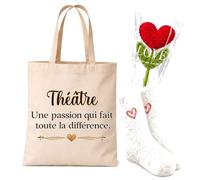 Planetee Coffret Cadeau Cocooning Théâtre une Passion | Tote Bag Coton, Chaussettes Douces Cœur, Fleur Cœur en Crochet | 3 Pièces | Femme Anniversaire Fête Noël Original