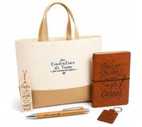 Planetee Coffret Cadeau Conductrice de Train Pas Comme les Autres | Sac Cabas Coton et Jute 18 L, Carnet, Stylo Bambou, Porte-Clés, Marque-Page | 5 Pièces Gravées | Anniversaire Noël
