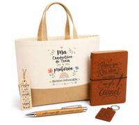 Planetee Coffret Cadeau Conductrice de Train Préférée | Sac Cabas Coton et Jute 18 L, Carnet, Stylo Bambou, Porte-Clés, Marque-Page | 5 Pièces Gravées | Anniversaire Noël