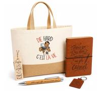 Planetee Coffret Cadeau Die Hard | Sac Cabas Coton et Jute 18 L, Carnet, Stylo Bambou, Porte-Clés, Marque-Page | 5 Pièces Gravées | Anniversaire Noël