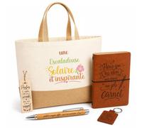 Planetee Coffret Cadeau Escaladeuse Solaire Inspirante | Sac Cabas Coton et Jute 18 L, Carnet, Stylo Bambou, Porte-Clés, Marque-Page | 5 Pièces Gravées | Anniversaire Noël