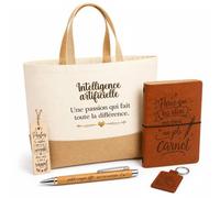 Planetee Coffret Cadeau Intelligence Artificielle une Passion | Sac Cabas Coton et Jute 18 L, Carnet, Stylo Bambou, Porte-Clés, Marque-Page | 5 Pièces Gravées | Anniversaire Noël