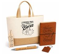 Planetee Coffret Cadeau J’peux pas j’ai Boxe | Sac Cabas Coton et Jute 18 L, Carnet, Stylo Bambou, Porte-Clés, Marque-Page | 5 Pièces Gravées | Anniversaire Noël Boxeur Boxeuse
