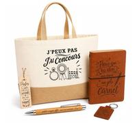 Planetee Coffret Cadeau J’peux pas j’ai Concours | Sac Cabas Coton et Jute 18 L, Carnet, Stylo Bambou, Porte-Clés, Marque-Page | 5 Pièces Gravées | Anniversaire Noël Cavalier Cavalière
