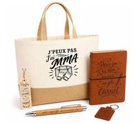 Planetee Coffret Cadeau J’peux pas j’ai MMA | Sac Cabas Coton et Jute 18 L, Carnet, Stylo Bambou, Porte-Clés, Marque-Page | 5 Pièces Gravées | Anniversaire Noël