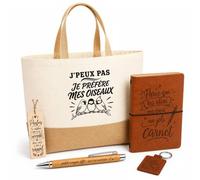 Planetee Coffret Cadeau J’peux pas je préfère mes Oiseaux | Sac Cabas Coton et Jute 18 L, Carnet, Stylo Bambou, Porte-Clés, Marque-Page | 5 Pièces Gravées | Anniversaire Noël