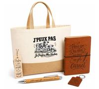 Planetee Coffret Cadeau J’peux pas je préfère mes Vaches | Sac Cabas Coton et Jute 18 L, Carnet, Stylo Bambou, Porte-Clés, Marque-Page | 5 Pièces Gravées | Anniversaire Noël Éleveur Éleveuse