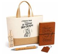 Planetee Coffret Cadeau J’peux pas je préfère mon Bengal | Sac Cabas Coton et Jute 18 L, Carnet, Stylo Bambou, Porte-Clés, Marque-Page | 5 Pièces Gravées | Anniversaire Noël Propriétaire Bengal
