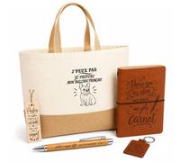Planetee Coffret Cadeau J’peux pas je préfère mon Bulldog Français | Sac Cabas Coton et Jute 18 L, Carnet, Stylo Bambou, Porte-Clés, Marque-Page | 5 Pièces Gravées