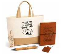 Planetee Coffret Cadeau J’peux pas je préfère mon Furet | Sac Cabas Coton et Jute 18 L, Carnet, Stylo Bambou, Porte-Clés, Marque-Page | 5 Pièces Gravées | Anniversaire Noël Propriétaire Furet