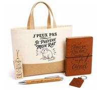 Planetee Coffret Cadeau J’peux pas je préfère mon Rat | Sac Cabas Coton et Jute 18 L, Carnet, Stylo Bambou, Porte-Clés, Marque-Page | 5 Pièces Gravées | Anniversaire Noël Propriétaire Rat