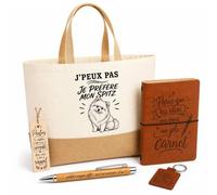 Planetee Coffret Cadeau J’peux pas je préfère mon Spitz | Sac Cabas Coton et Jute 18 L, Carnet, Stylo Bambou, Porte-Clés, Marque-Page | 5 Pièces Gravées | Anniversaire Noël Propriétaire Spitz