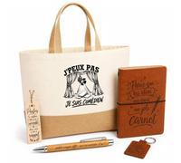 Planetee Coffret Cadeau J’peux pas je suis Comédien | Sac Cabas Coton et Jute 18 L, Carnet, Stylo Bambou, Porte-Clés, Marque-Page | 5 Pièces Gravées | Anniversaire Noël
