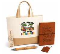 Planetee Coffret Cadeau Juste un gars qui adore la retraite | Sac Cabas Coton et Jute 18 L, Carnet, Stylo Bambou, Porte-Clés, Marque-Page | 5 Pièces Gravées | Anniversaire Noël