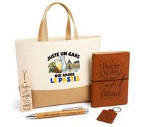 Planetee Coffret Cadeau Juste un gars qui adore le pastis | Sac Cabas Coton et Jute 18 L, Carnet, Stylo Bambou, Porte-Clés, Marque-Page | 5 Pièces Gravées | Anniversaire Noël Amateur de Pastis