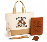 Planetee Coffret Cadeau Juste un gars qui adore les boxers | Sac Cabas Coton et Jute 18 L, Carnet, Stylo Bambou, Porte-Clés, Marque-Page | 5 Pièces Gravées | Anniversaire Noël Papa de Chien