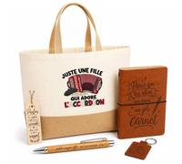 Planetee Coffret Cadeau Juste une fille qui adore l'accordéon | Sac Cabas Coton et Jute 18 L, Carnet, Stylo Bambou, Porte-Clés, Marque-Page | 5 Pièces Gravées | Anniversaire Noël Accordéoniste