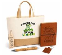 Planetee Coffret Cadeau Juste une fille qui adore le mojito | Sac Cabas Coton et Jute 18 L, Carnet, Stylo Bambou, Porte-Clés, Marque-Page | 5 Pièces Gravées | Anniversaire Noël Amatrice de Cocktails