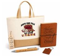 Planetee Coffret Cadeau Juste une fille qui adore le théâtre | Sac Cabas Coton et Jute 18 L, Carnet, Stylo Bambou, Porte-Clés, Marque-Page | 5 Pièces Gravées | Anniversaire Noël Comédienne