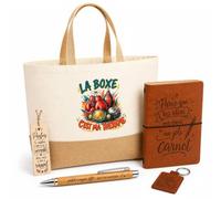 Planetee Coffret Cadeau La Boxe C'est Ma Thérapie | Sac Cabas Coton et Jute 18 L, Carnet, Stylo Bambou, Porte-Clés, Marque-Page | 5 Pièces Gravées | Anniversaire Noël