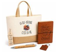 Planetee Coffret Cadeau La Self-Défense c’est la vie | Sac Cabas Coton et Jute 18 L, Carnet, Stylo Bambou, Porte-Clés, Marque-Page | 5 Pièces Gravées | Anniversaire Noël Combattant Combattante