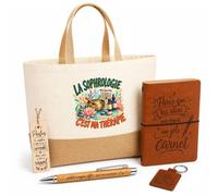 Planetee Coffret Cadeau La Sophrologie C'est Ma Thérapie | Sac Cabas Coton et Jute 18 L, Carnet, Stylo Bambou, Porte-Clés, Marque-Page | 5 Pièces Gravées | Anniversaire Noël