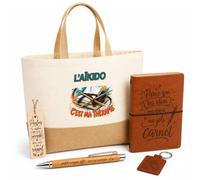 Planetee Coffret Cadeau L'Aïkido C'est Ma Thérapie | Sac Cabas Coton et Jute 18 L, Carnet, Stylo Bambou, Porte-Clés, Marque-Page | 5 Pièces Gravées | Anniversaire Noël