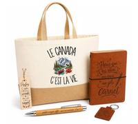 Planetee Coffret Cadeau Le Canada c'est la vie | Sac Cabas Coton et Jute 18 L, Carnet, Stylo Bambou, Porte-Clés, Marque-Page | 5 Pièces Gravées | Anniversaire Noël Amoureux et Amoureuse du Québec