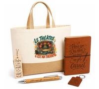 Planetee Coffret Cadeau Le Théâtre C'est Ma Thérapie | Sac Cabas Coton et Jute 18 L, Carnet, Stylo Bambou, Porte-Clés, Marque-Page | 5 Pièces Gravées | Anniversaire Noël