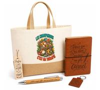 Planetee Coffret Cadeau Les Champignons C'est Ma Thérapie | Sac Cabas Coton et Jute 18 L, Carnet, Stylo Bambou, Porte-Clés, Marque-Page | 5 Pièces Gravées | Anniversaire Noël