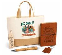 Planetee Coffret Cadeau Les Ongles C'est Ma Thérapie | Sac Cabas Coton et Jute 18 L, Carnet, Stylo Bambou, Porte-Clés, Marque-Page | 5 Pièces Gravées | Anniversaire Noël