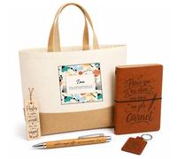 Planetee Coffret Cadeau Lina Exeptionnellle Design Abstrait | Sac Cabas Coton et Jute 18 L, Carnet, Stylo Bambou, Porte-Clés, Marque-Page | 5 Pièces Gravées | Anniversaire Noël