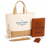 Planetee Coffret Cadeau Marie-Odile Pas Comme les Autres | Sac Cabas Coton et Jute 18 L, Carnet, Stylo Bambou, Porte-Clés, Marque-Page | 5 Pièces Gravées | Anniversaire Noël
